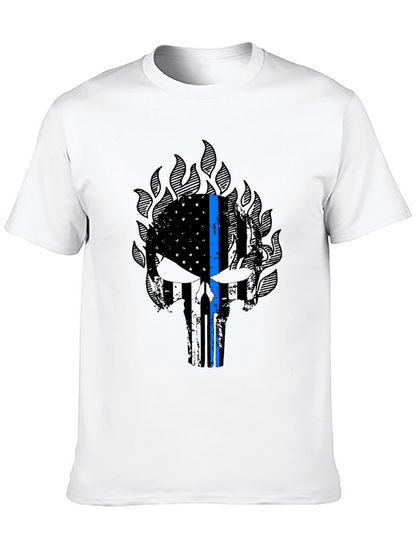 Thin Blue Line Punisher Skull Graphic T-Shirt