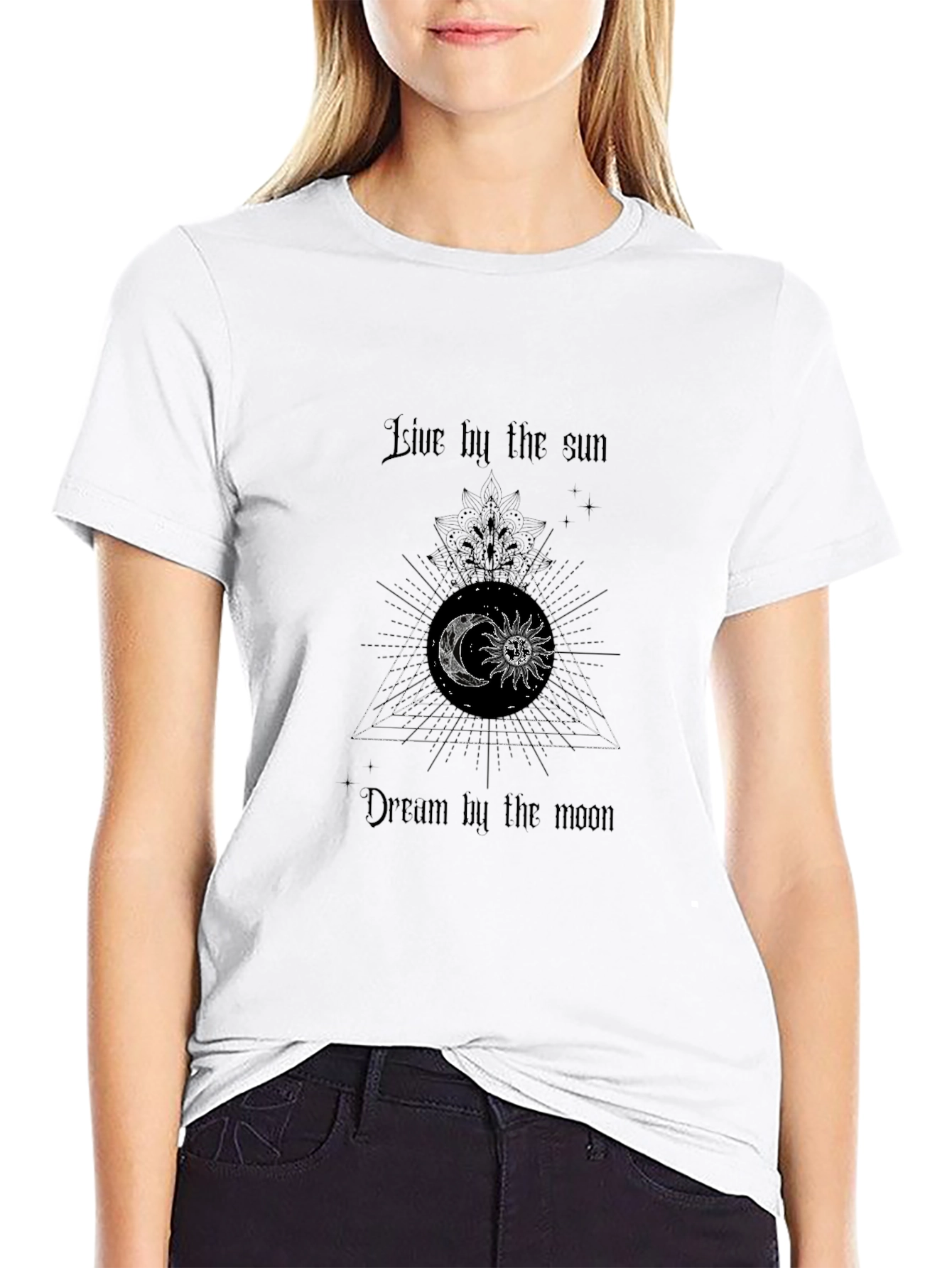 Celestial Moon & Sun Graphic Black T-Shirt