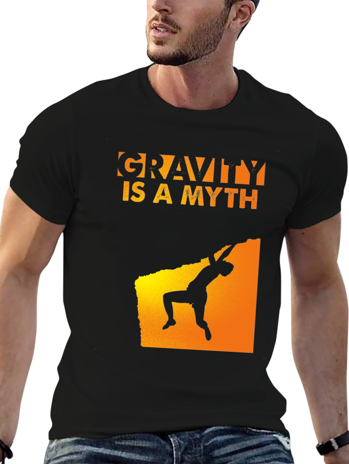 Gravity Is A Myth Rock Climbing Black T-Shirt