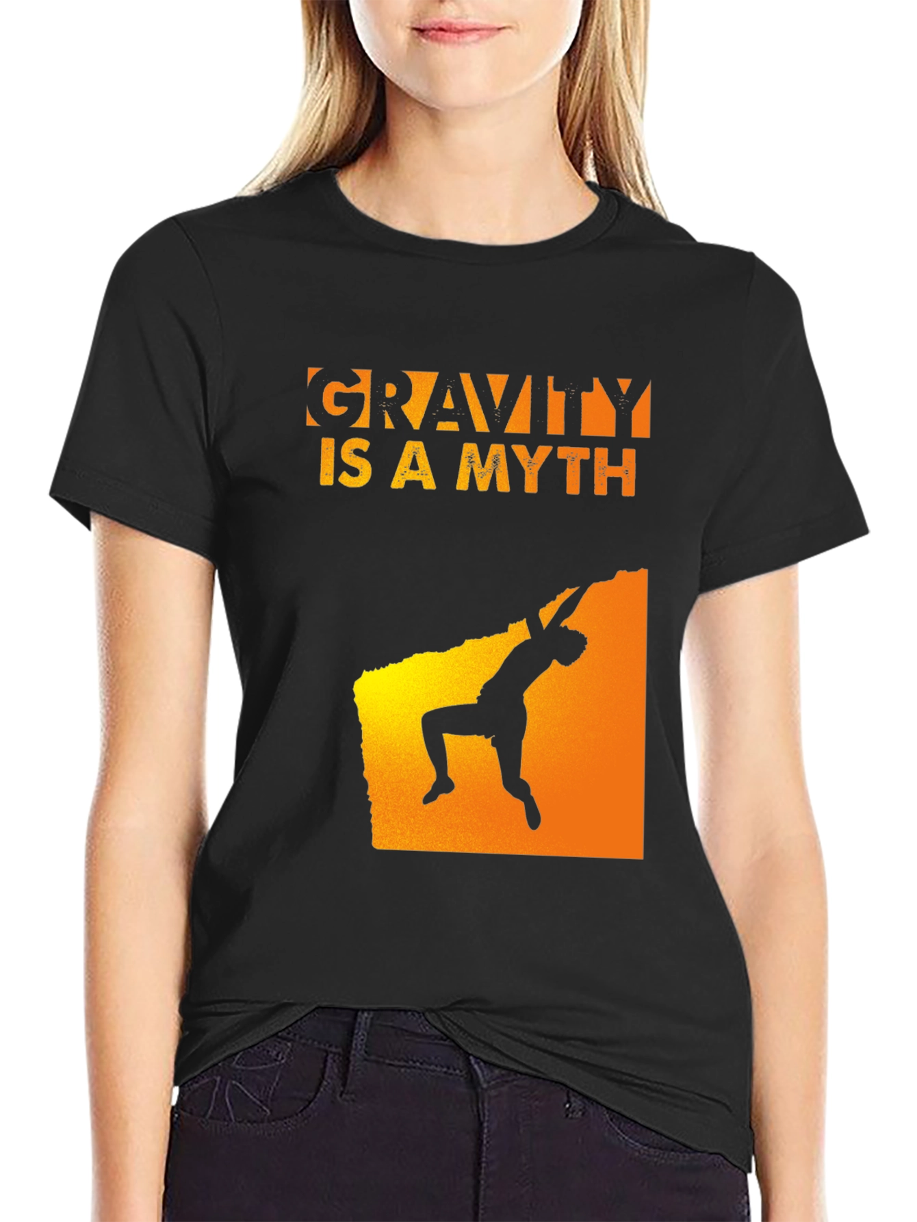 Gravity Is A Myth Rock Climbing Black T-Shirt