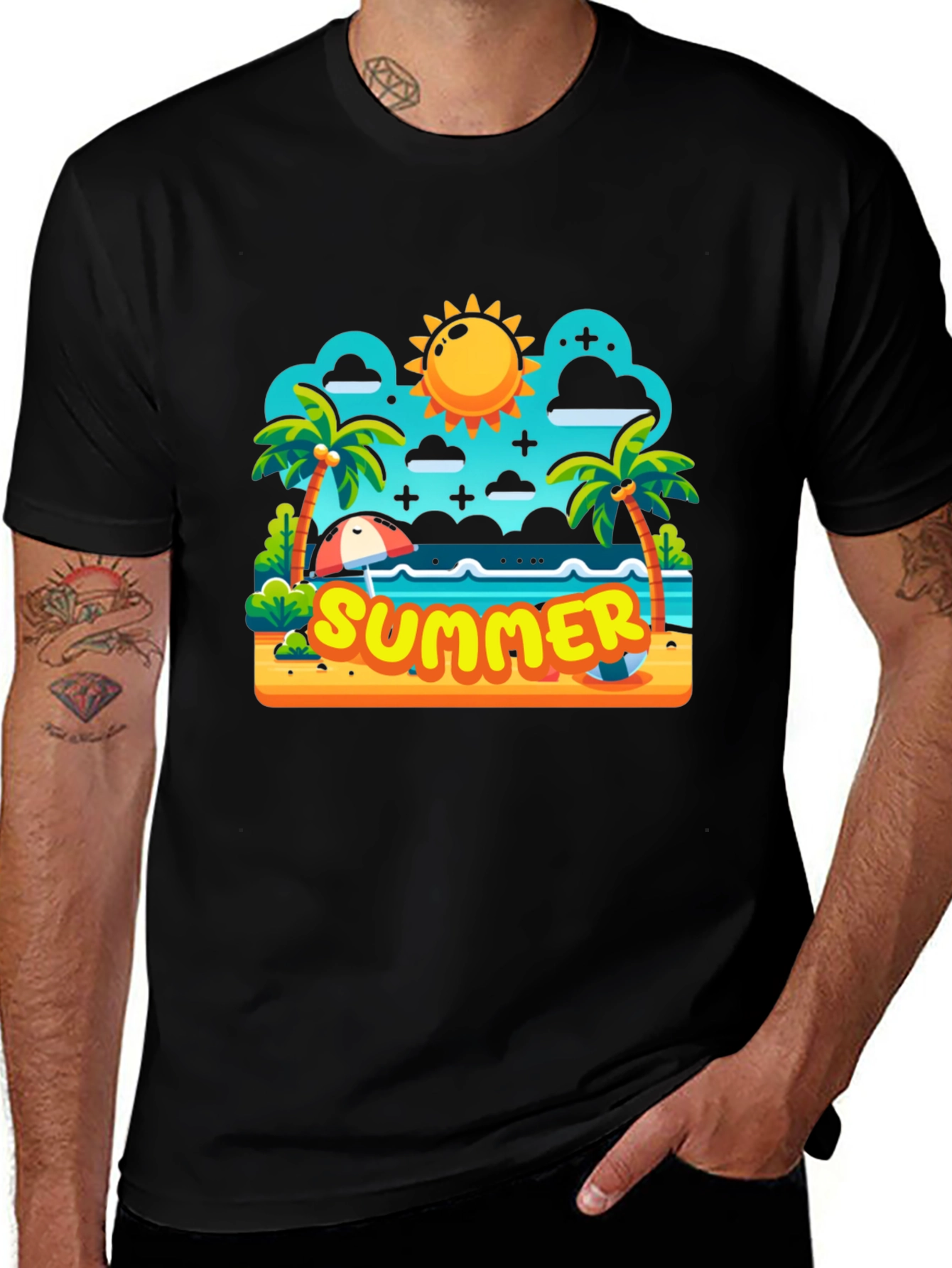 Summer Beach Cartoon Graphic T-Shirt