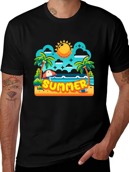 Summer Beach Cartoon Graphic T-Shirt