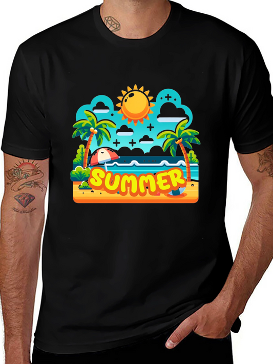 Summer Beach Cartoon Graphic T-Shirt