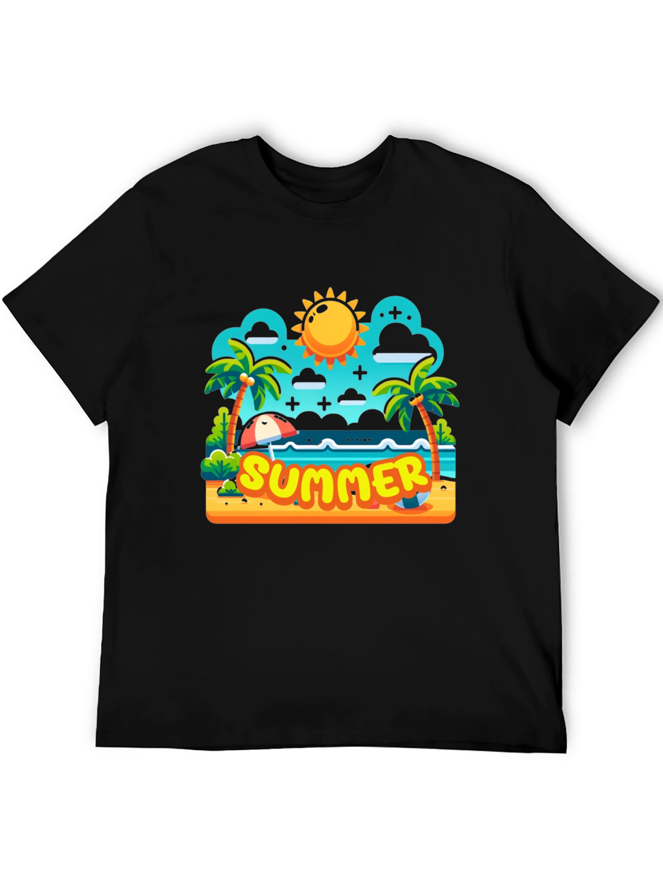 Summer Beach Cartoon Graphic T-Shirt