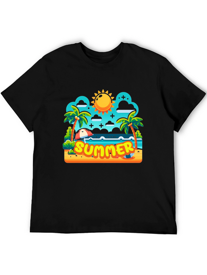 Summer Beach Cartoon Graphic T-Shirt