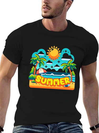 Summer Beach Cartoon Graphic T-Shirt