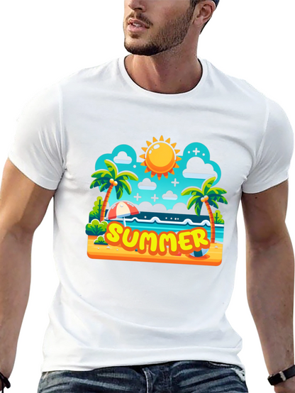 Summer Beach Cartoon Graphic T-Shirt