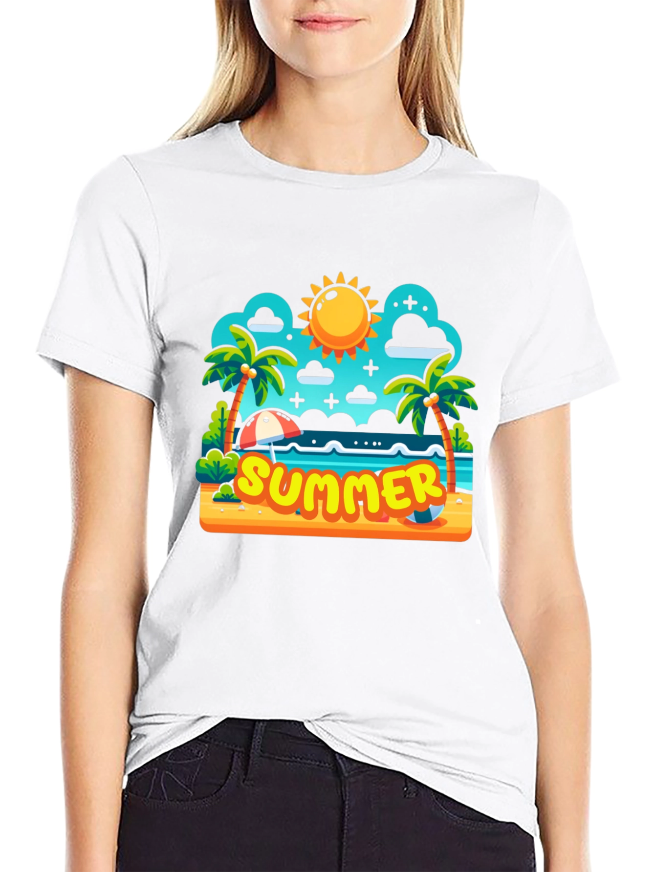 Summer Beach Cartoon Graphic T-Shirt