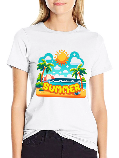 Summer Beach Cartoon Graphic T-Shirt