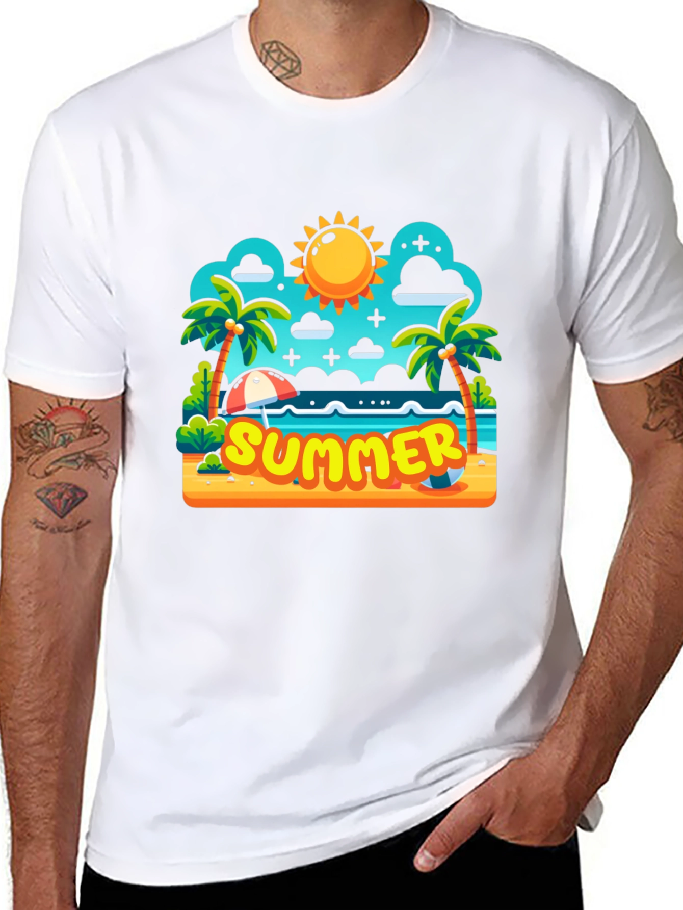 Summer Beach Cartoon Graphic T-Shirt