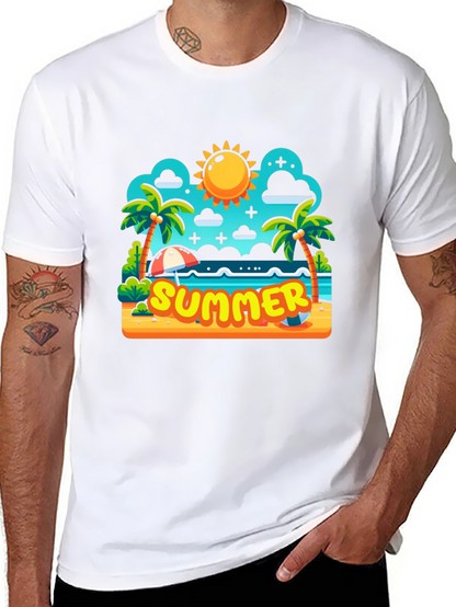 Summer Beach Cartoon Graphic T-Shirt