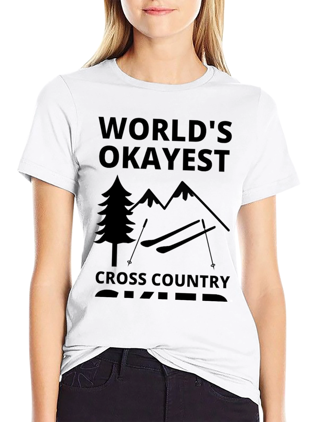 Worlds Okayest Cross Country Skier Black T-Shirt