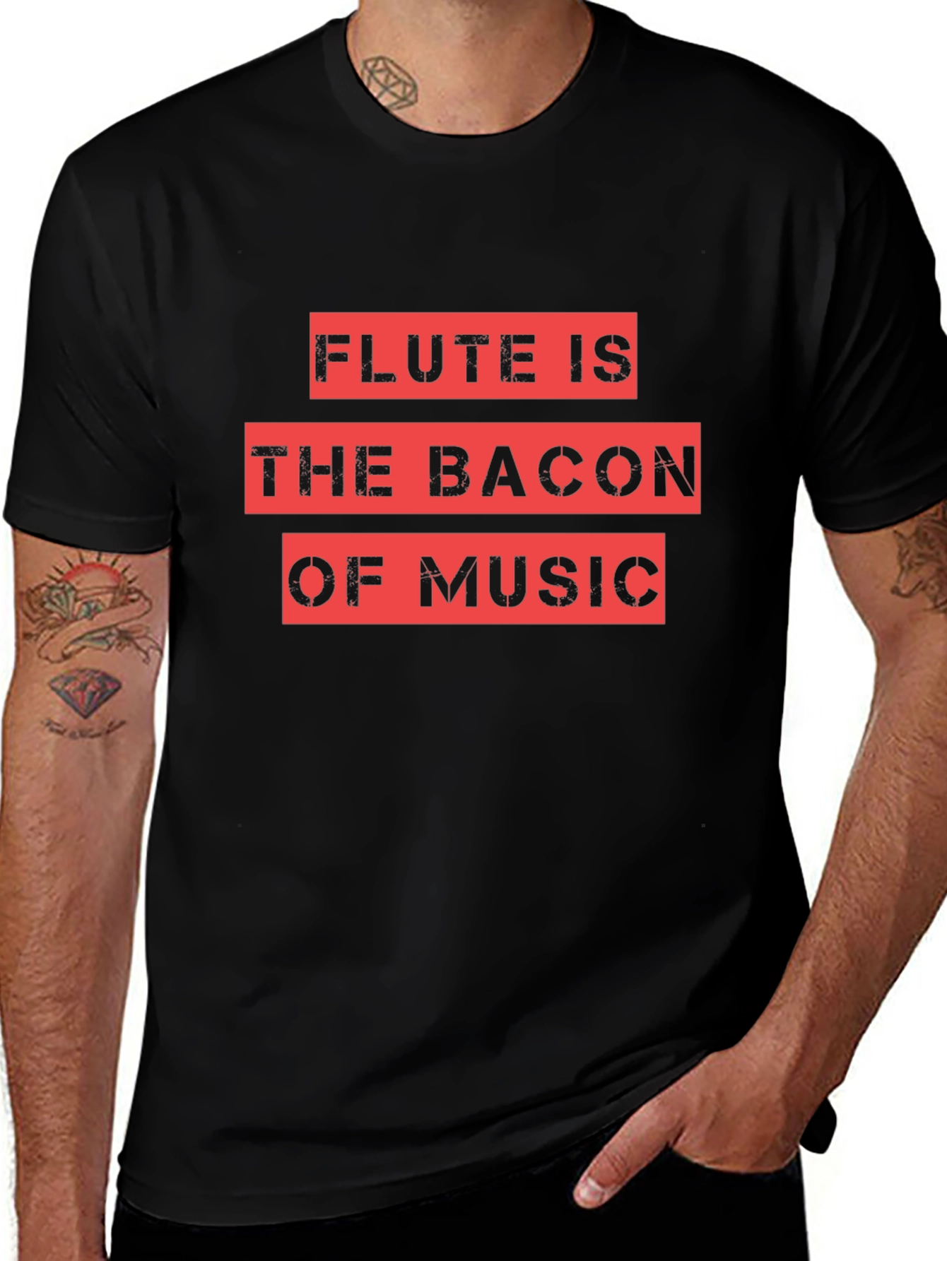 Flute Is The Bacon Of Music Black Graphic Tee