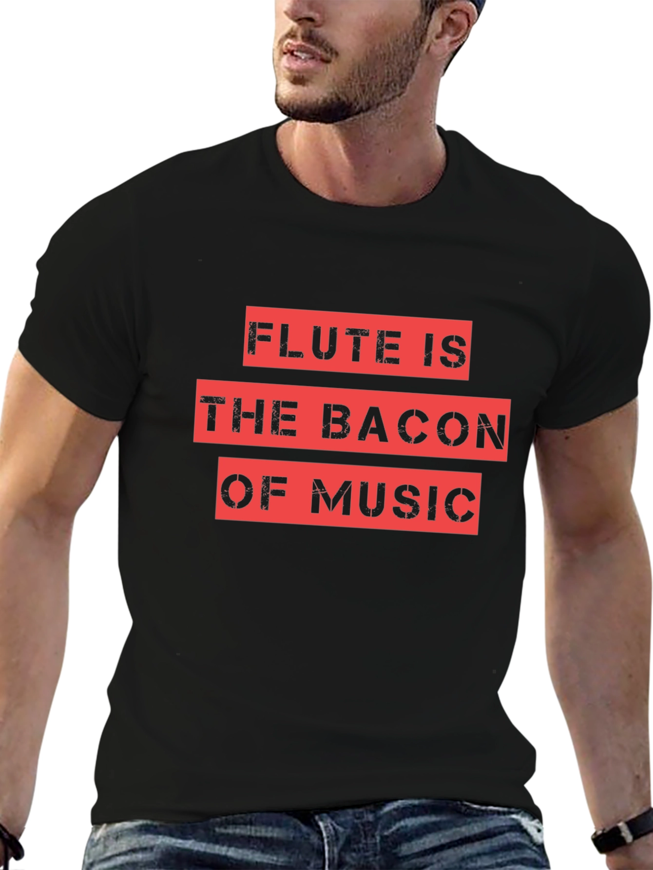 Flute Is The Bacon Of Music Black Graphic Tee