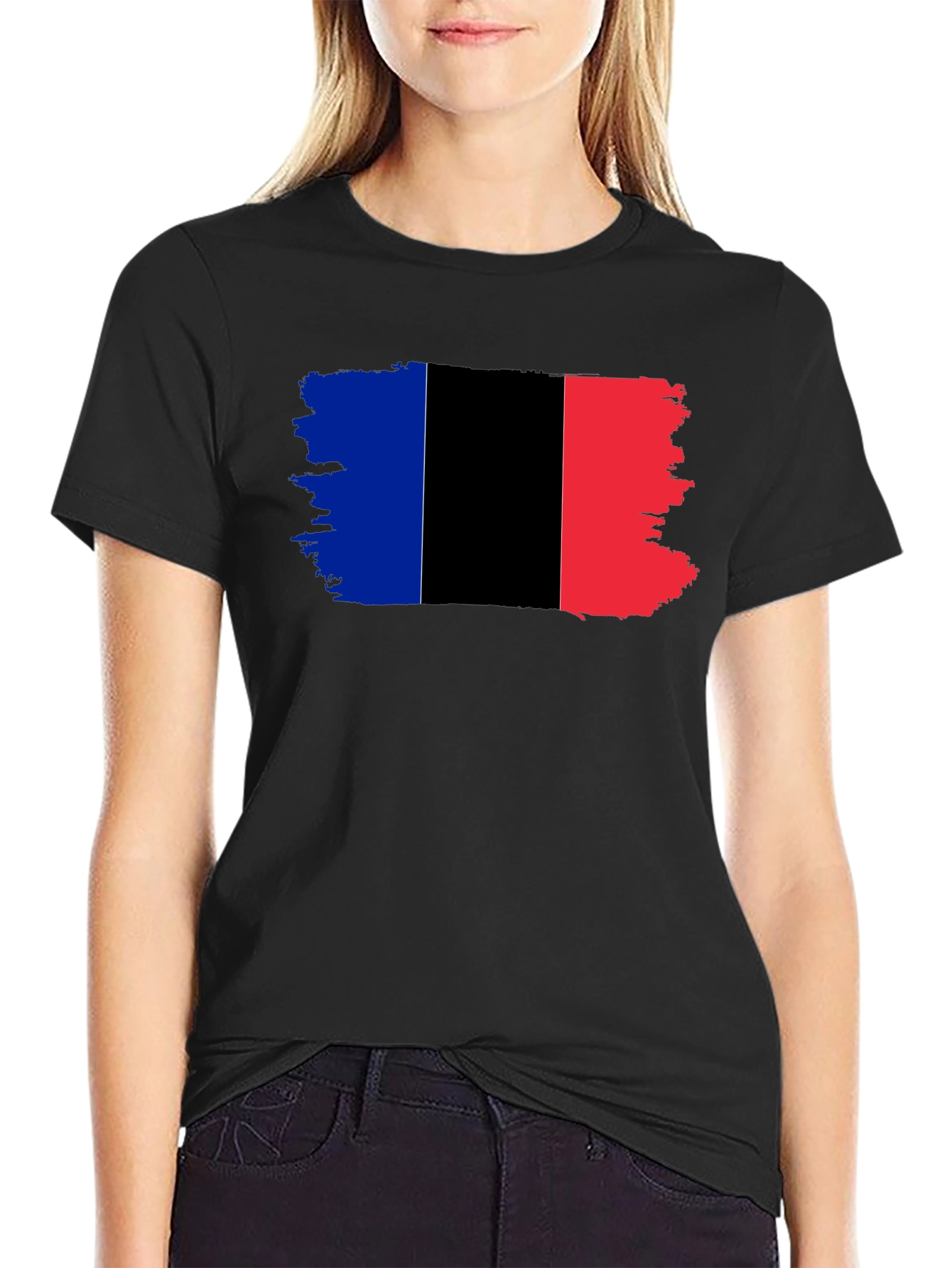 Grunge France Flag Black T-Shirt