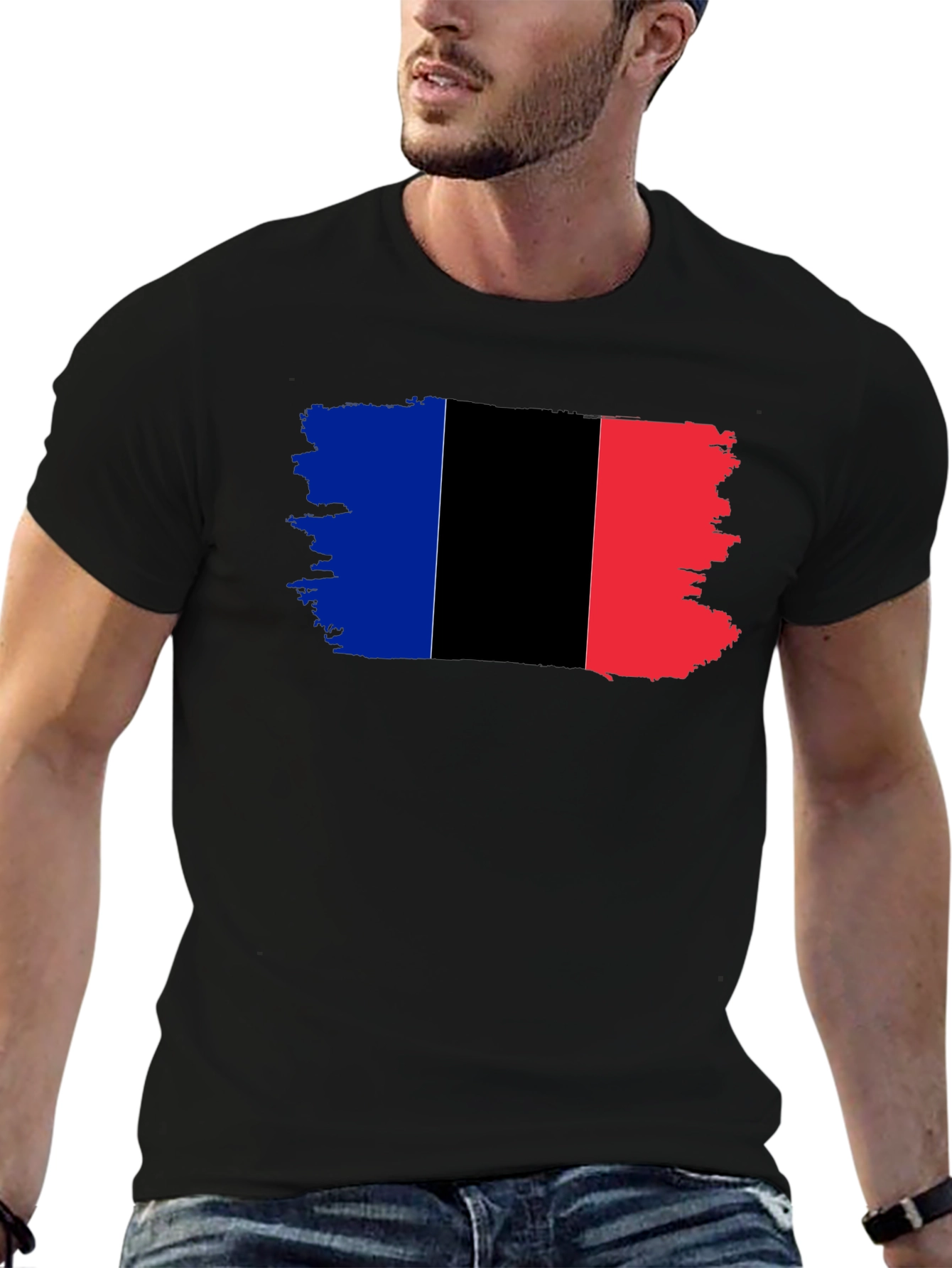 Grunge France Flag Black T-Shirt