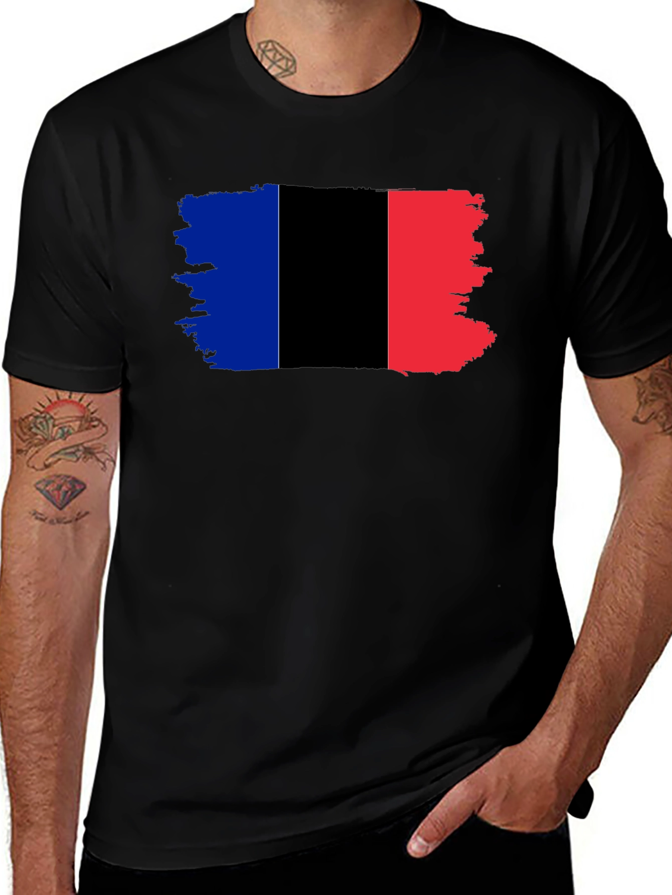 Grunge France Flag Black T-Shirt