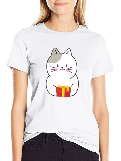 Cute Cat Gift T-Shirt - Black Crew Neck