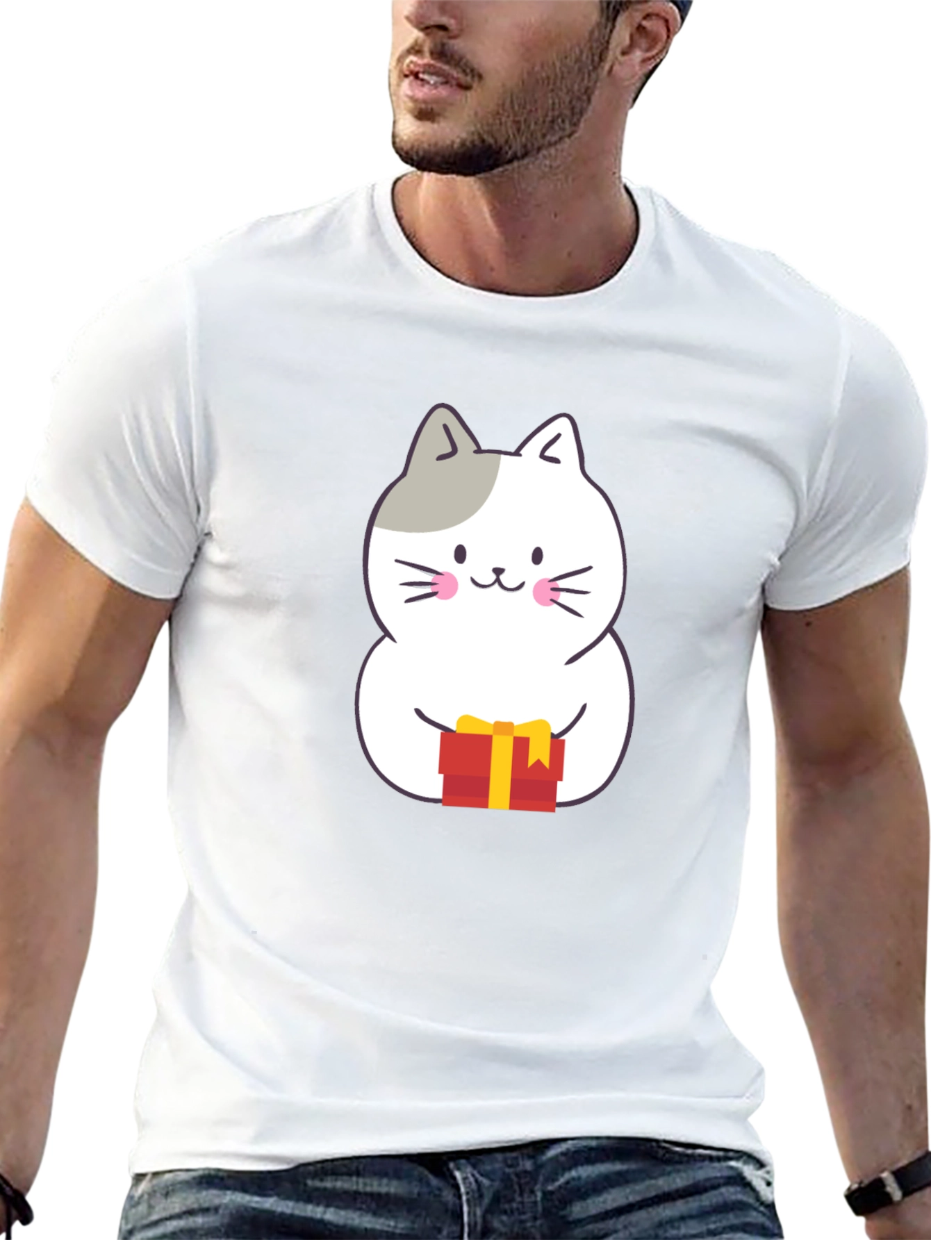Cute Cat Gift T-Shirt - Black Crew Neck