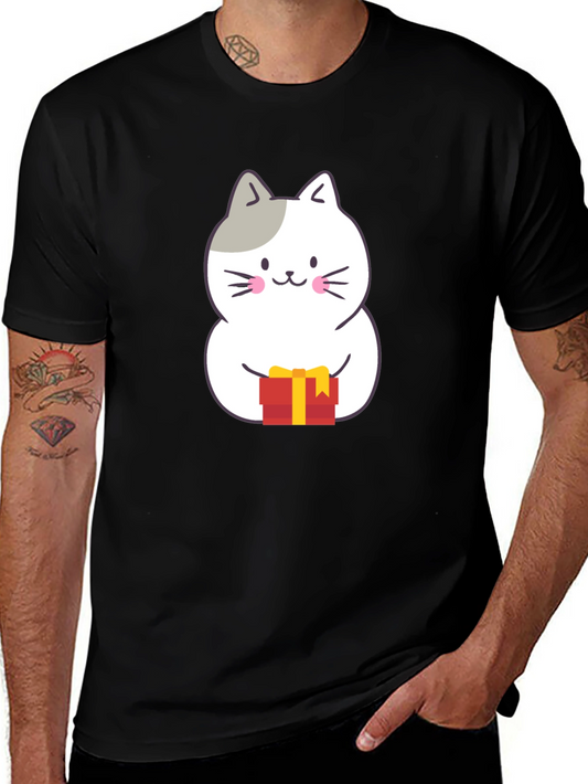 Cute Cat Gift T-Shirt - Black Crew Neck