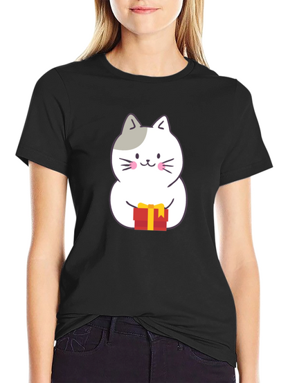 Cute Cat Gift T-Shirt - Black Crew Neck
