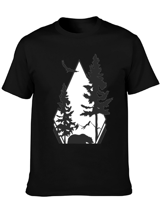 Mens Black Graphic Tee - Bear & Forest Design