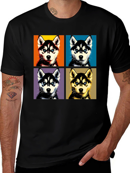 Husky Pop Art Graphic Tee - Unisex Black T-Shirt