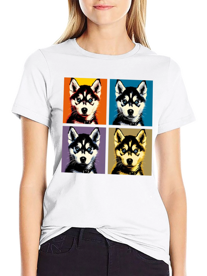 Husky Pop Art Graphic Tee - Unisex Black T-Shirt