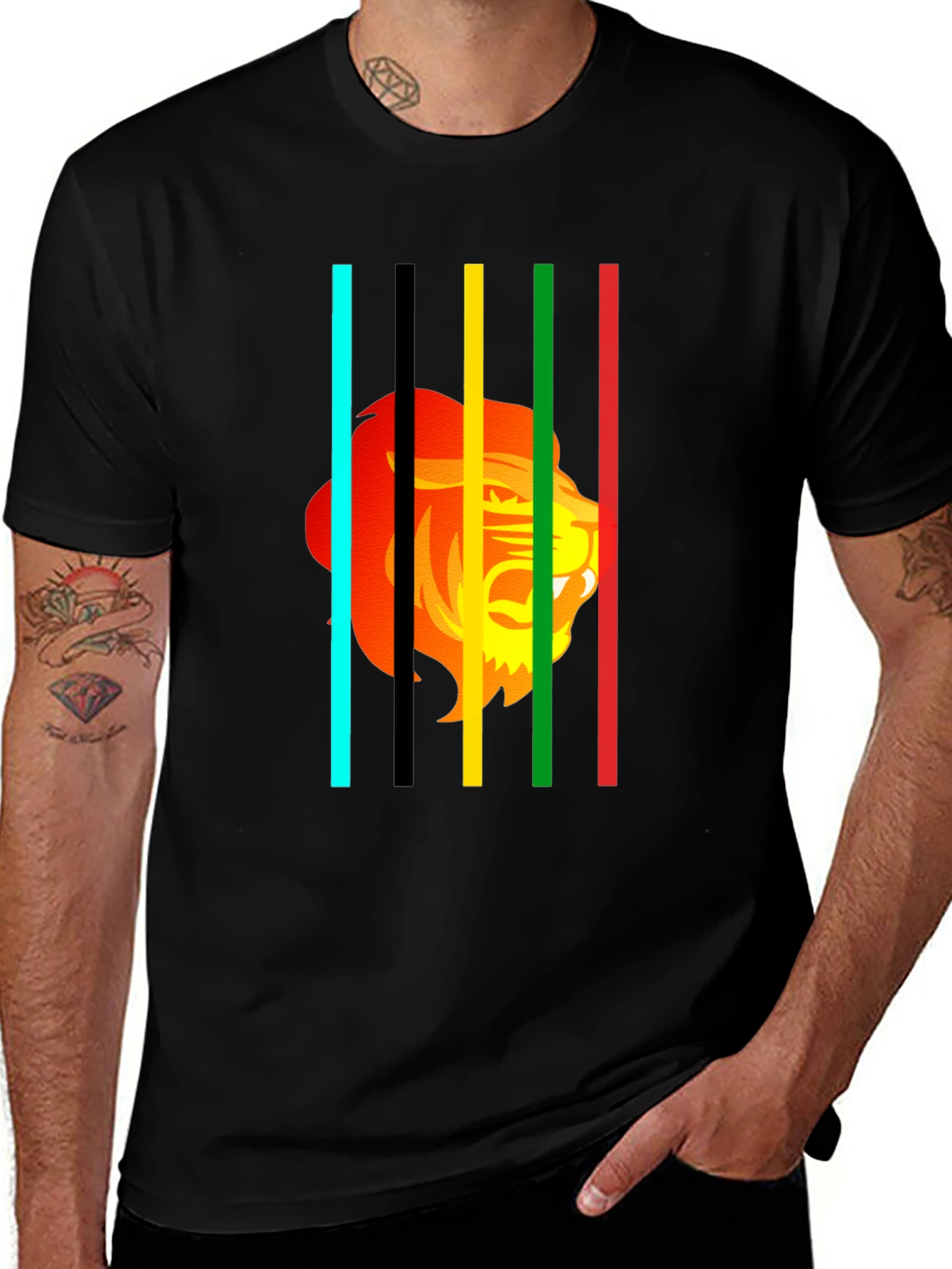 Lion Stripes Graphic T-Shirt - Black