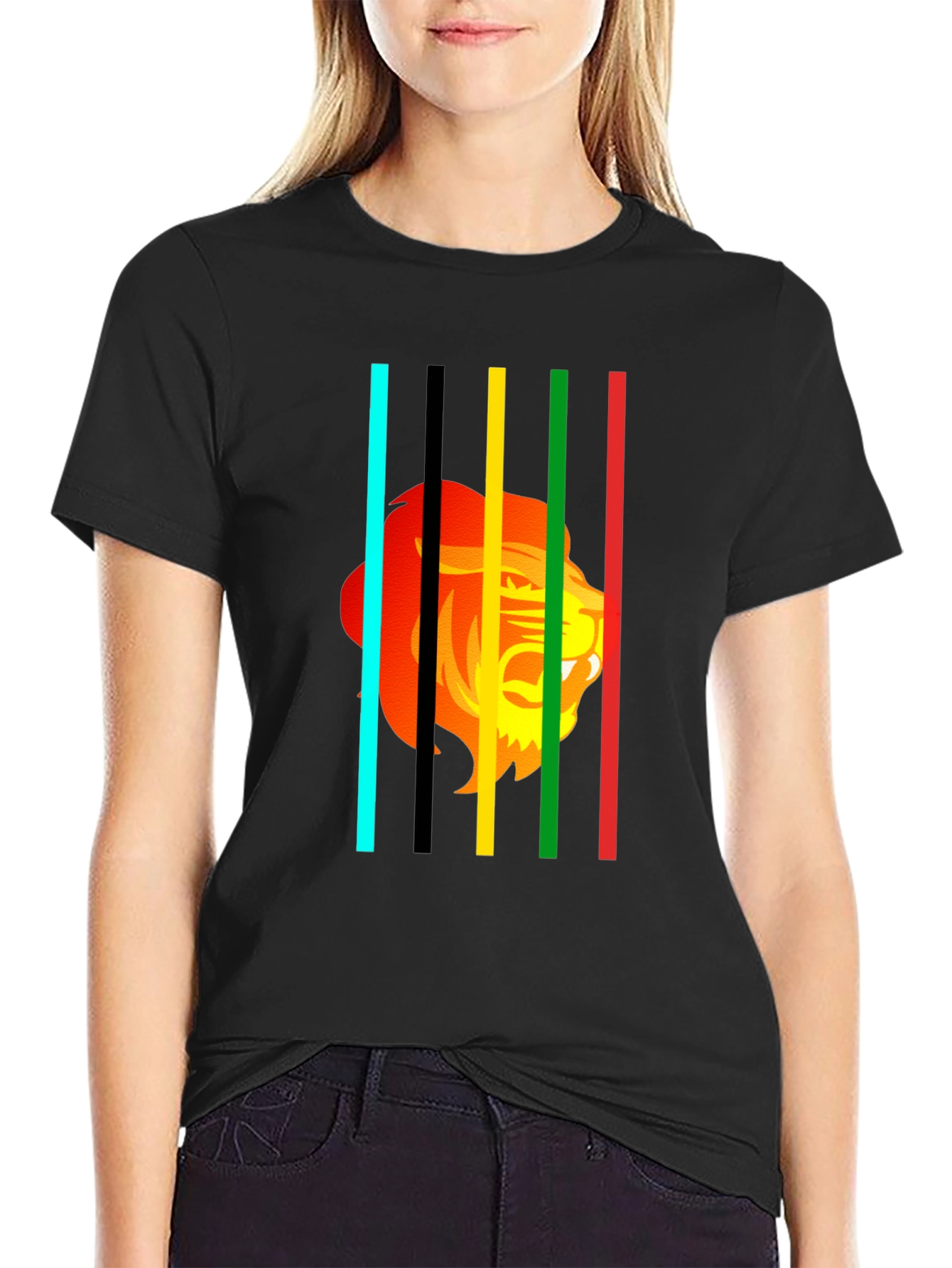 Lion Stripes Graphic T-Shirt - Black