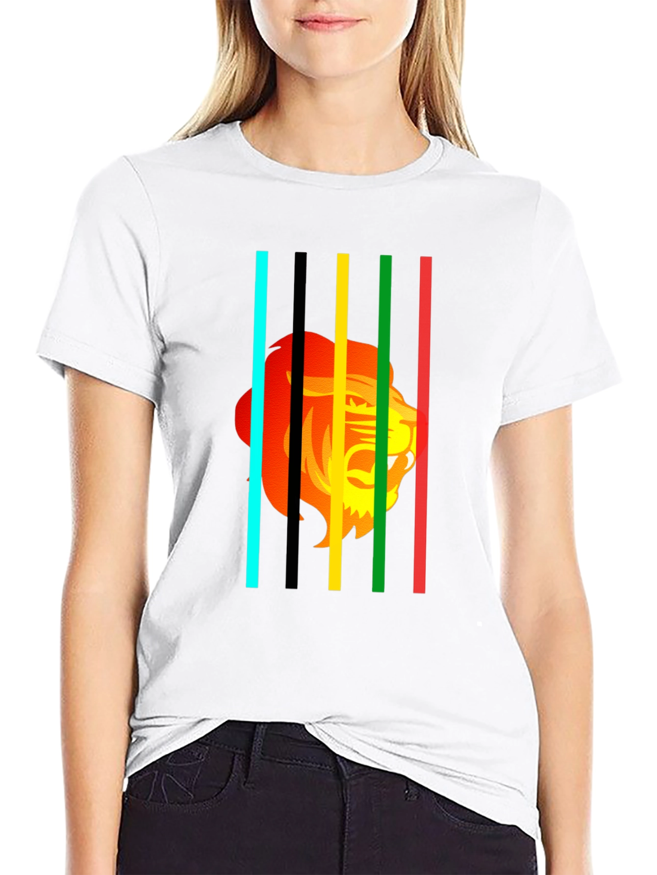 Lion Stripes Graphic T-Shirt - Black