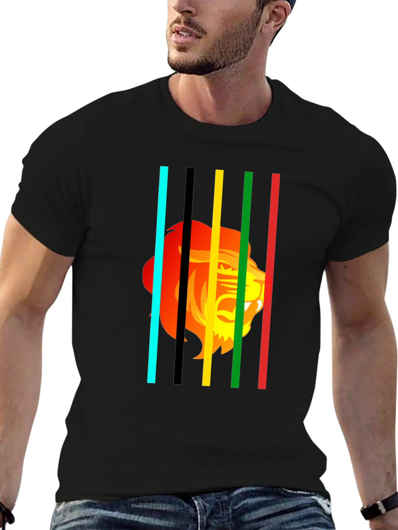Lion Stripes Graphic T-Shirt - Black