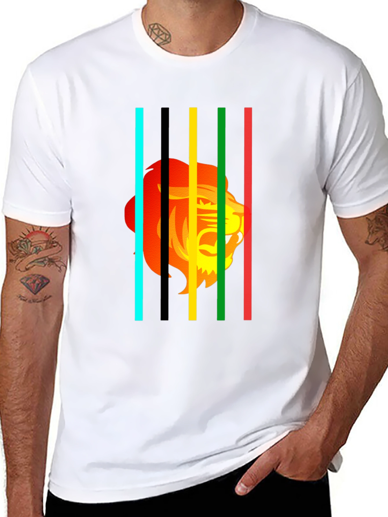 Lion Stripes Graphic T-Shirt - Black