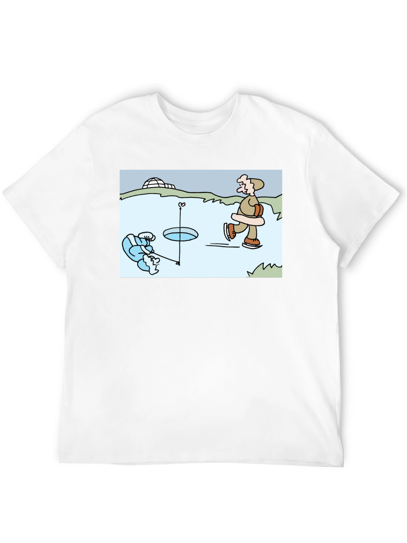 Ice Fishing Cartoon T-Shirt