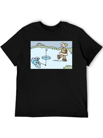 Ice Fishing Cartoon T-Shirt