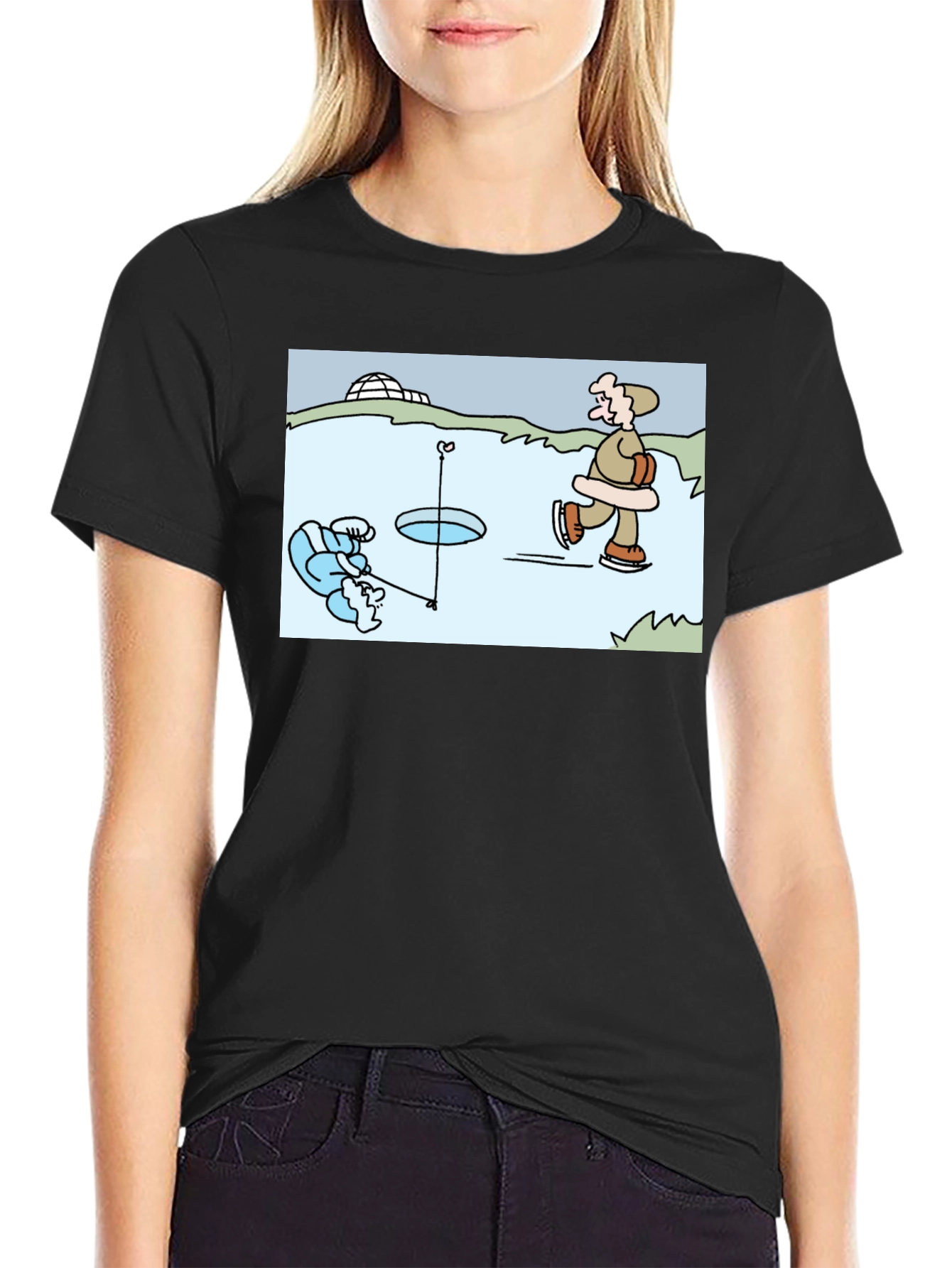 Ice Fishing Cartoon T-Shirt