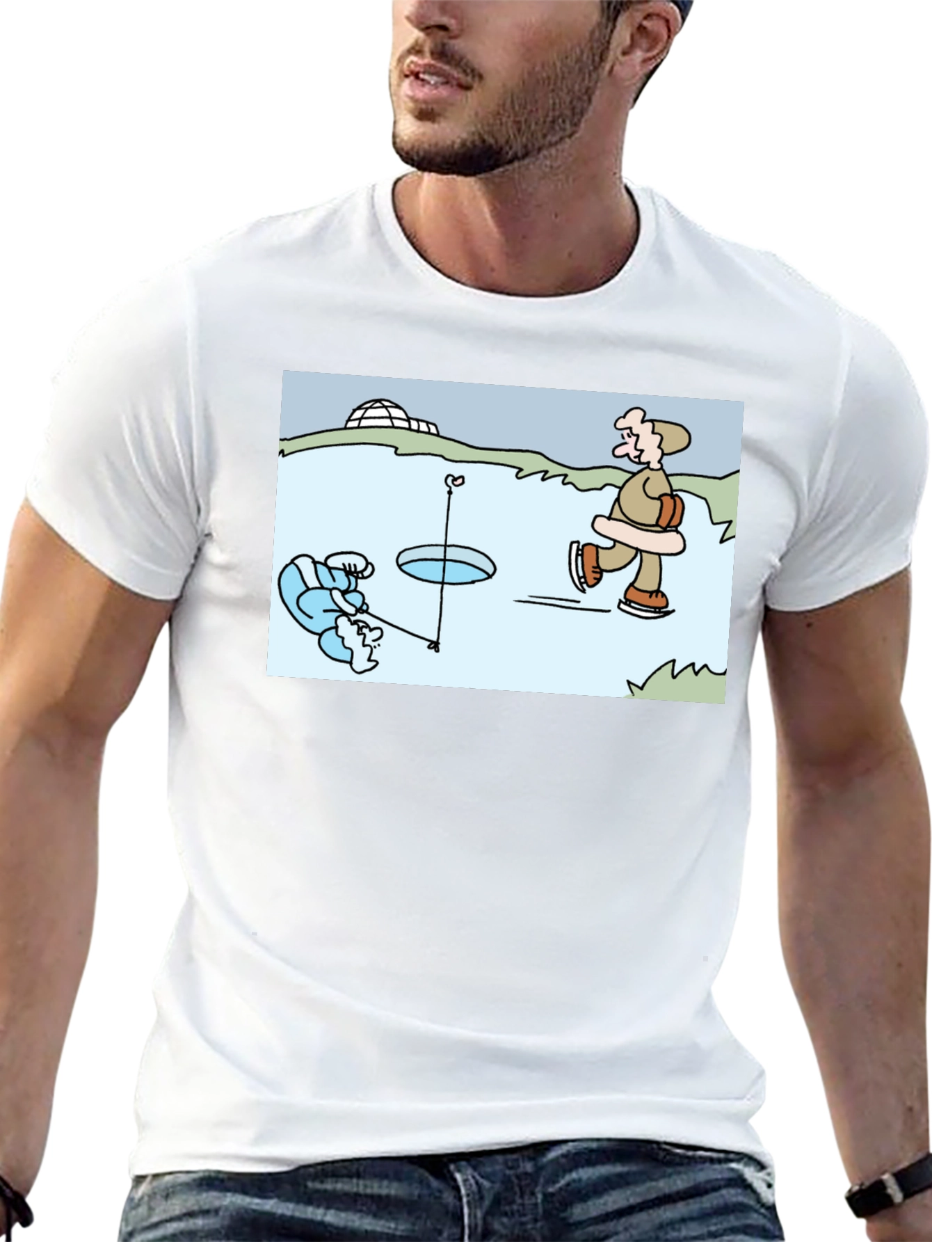 Ice Fishing Cartoon T-Shirt