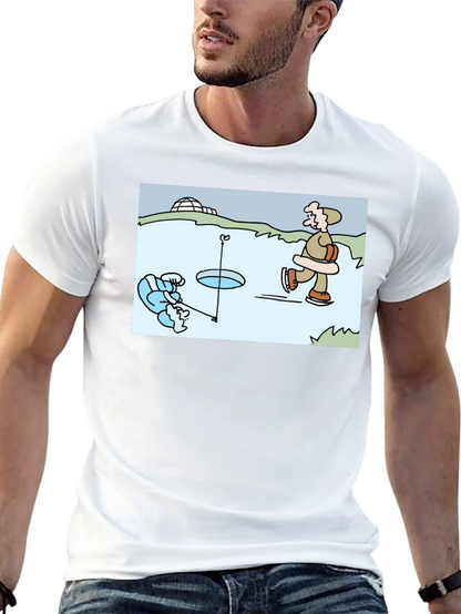 Ice Fishing Cartoon T-Shirt