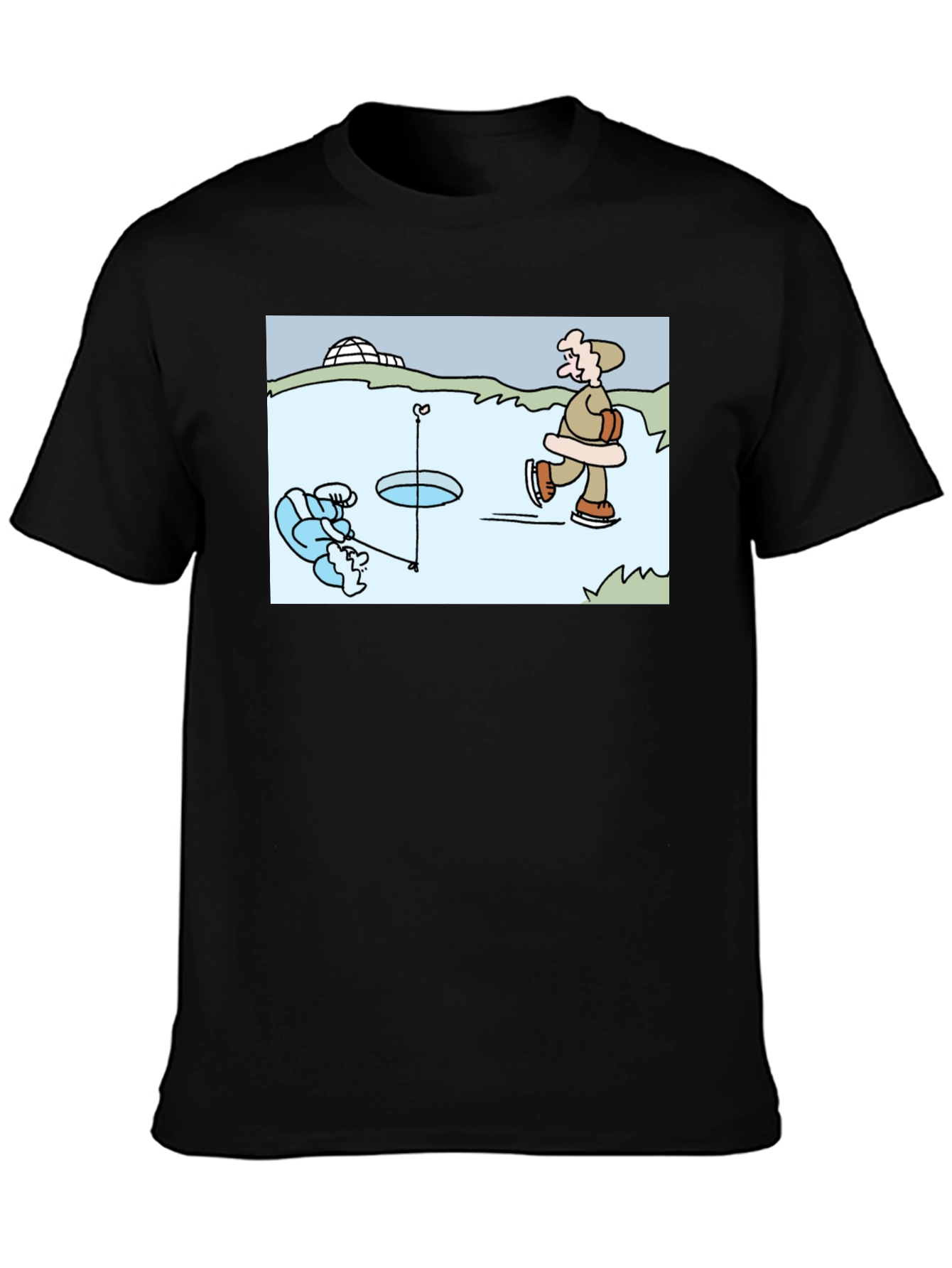 Ice Fishing Cartoon T-Shirt