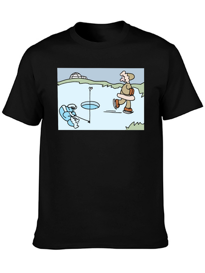 Ice Fishing Cartoon T-Shirt