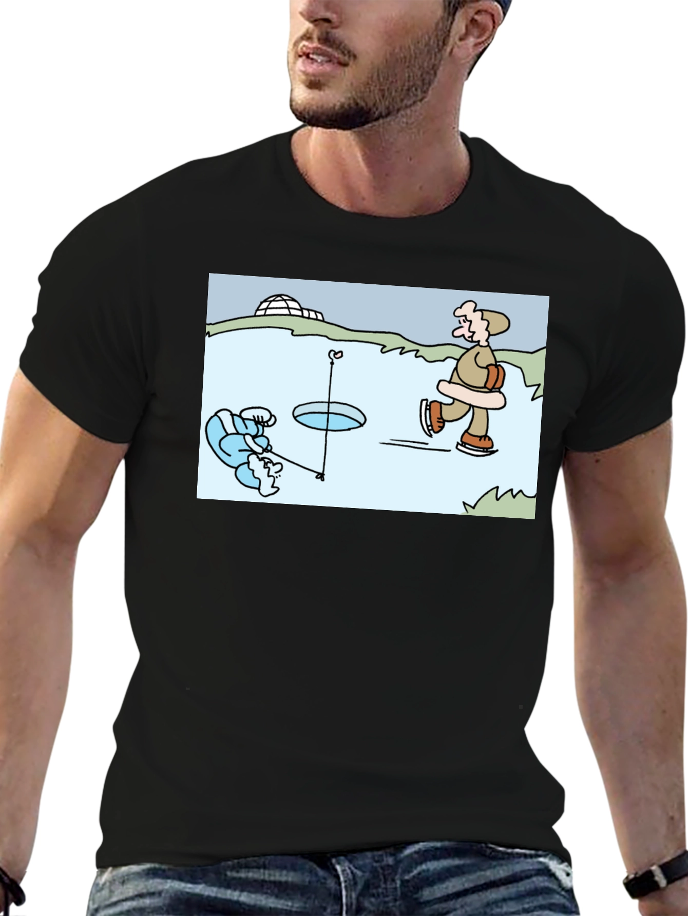 Ice Fishing Cartoon T-Shirt