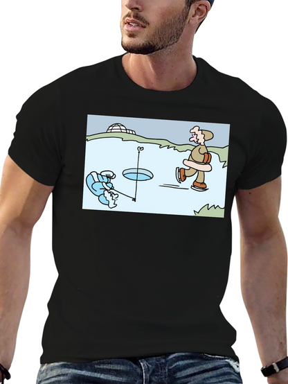 Ice Fishing Cartoon T-Shirt