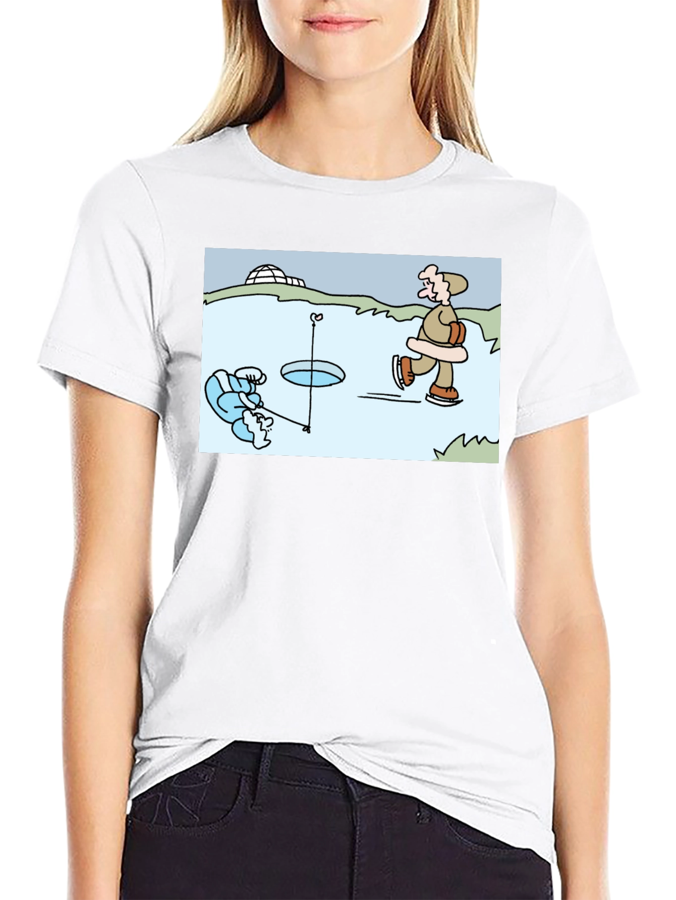 Ice Fishing Cartoon T-Shirt