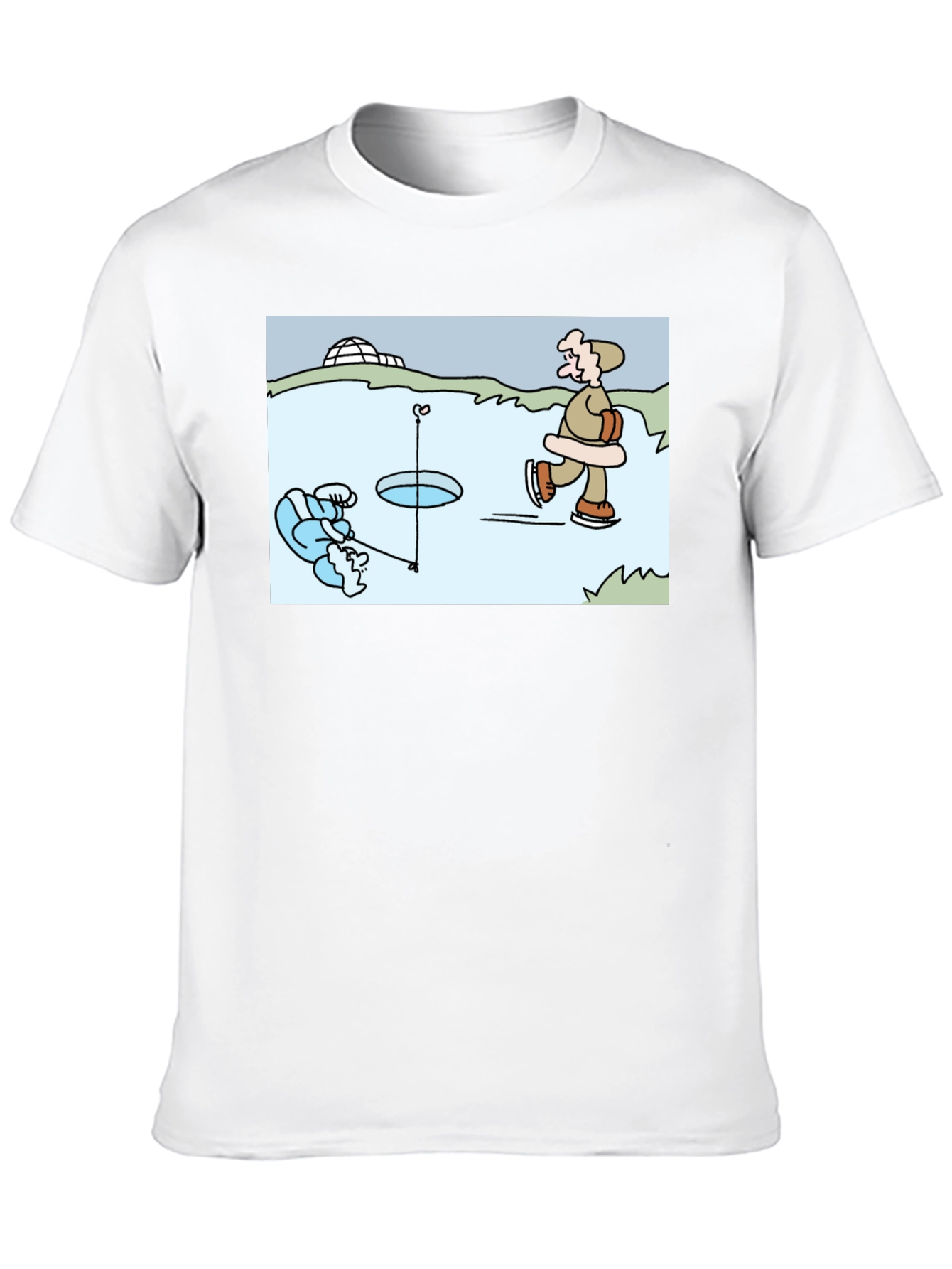 Ice Fishing Cartoon T-Shirt