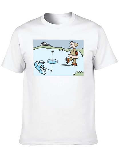 Ice Fishing Cartoon T-Shirt