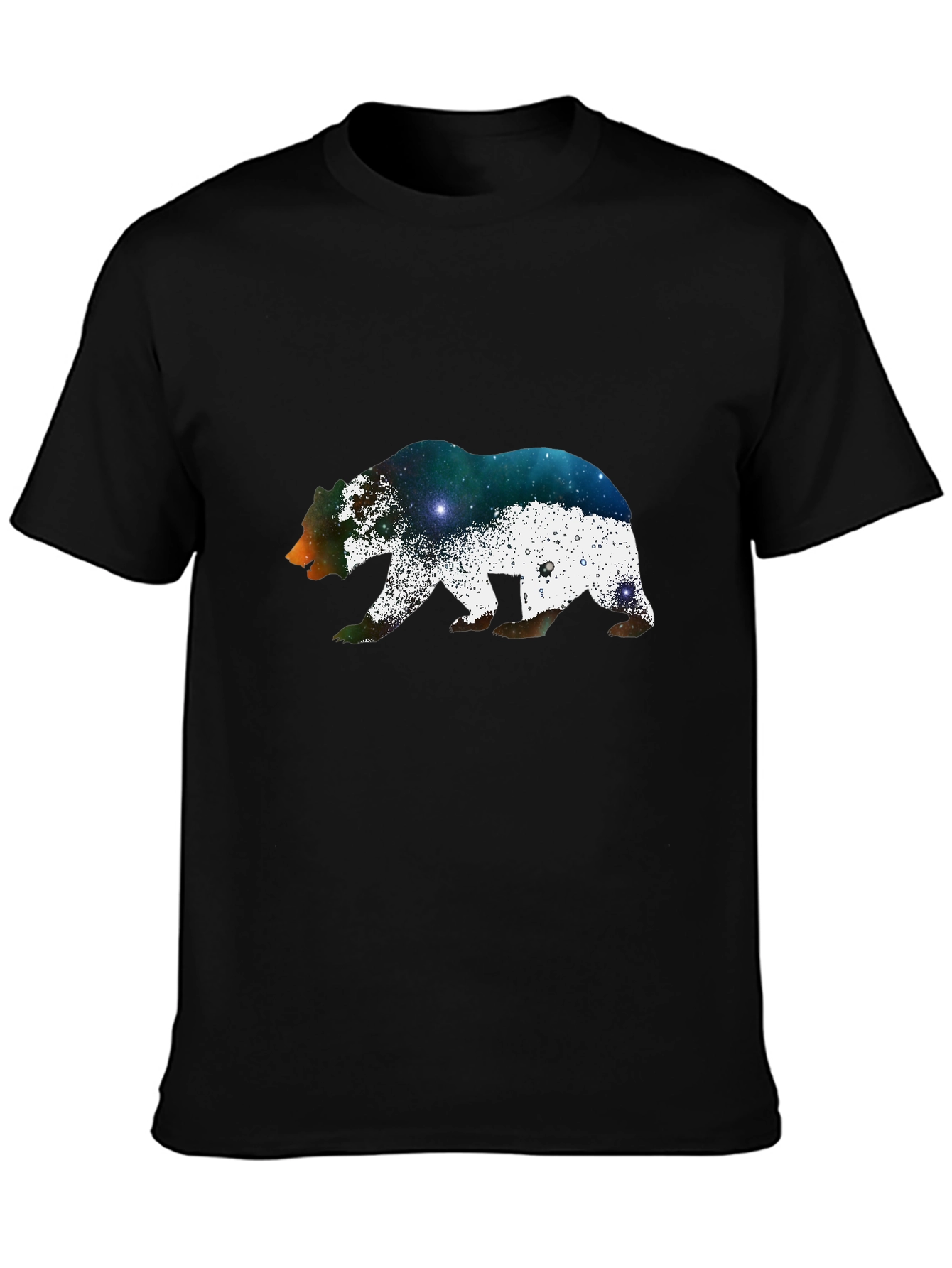 Bear Galaxy Print Black T-Shirt