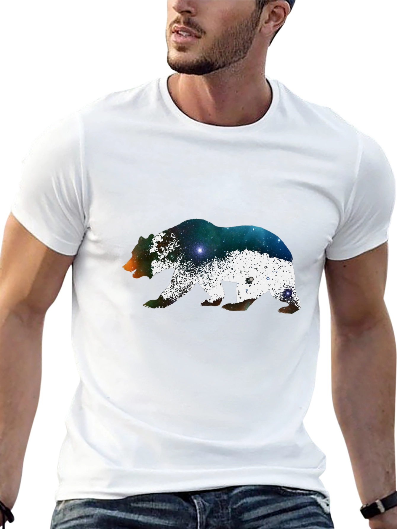 Bear Galaxy Print Black T-Shirt