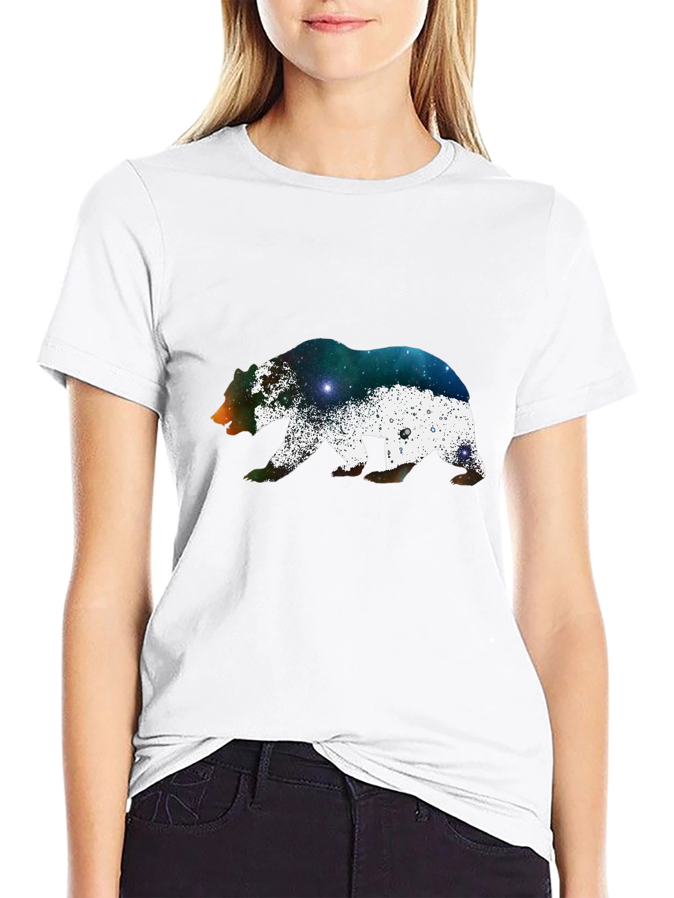 Bear Galaxy Print Black T-Shirt