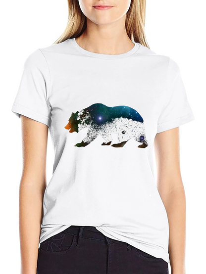 Bear Galaxy Print Black T-Shirt