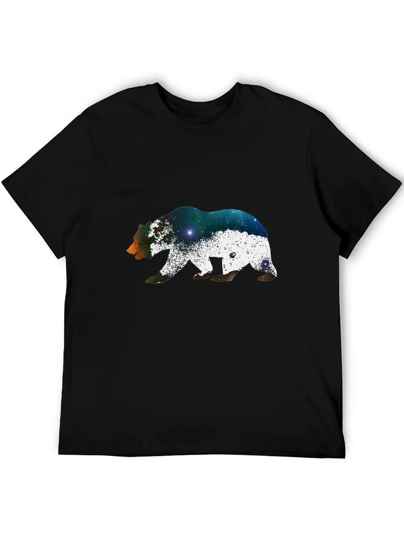 Bear Galaxy Print Black T-Shirt